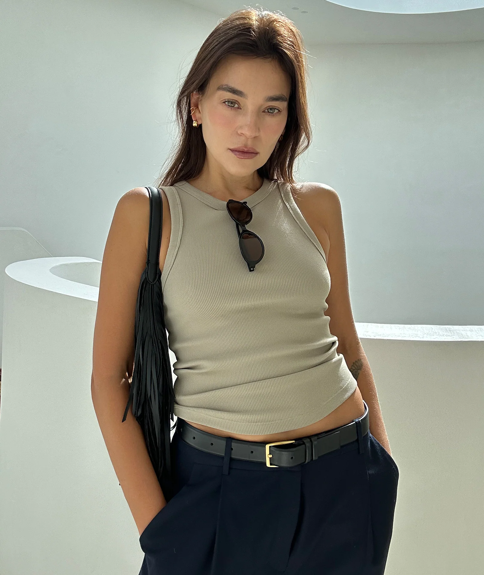 RIBBED TANK - TAUPE - Image 10